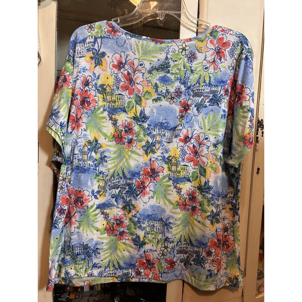 Cathy Daniels floral Sequins Blouse Short Sleeve Women size XL - Picture 3 of 10